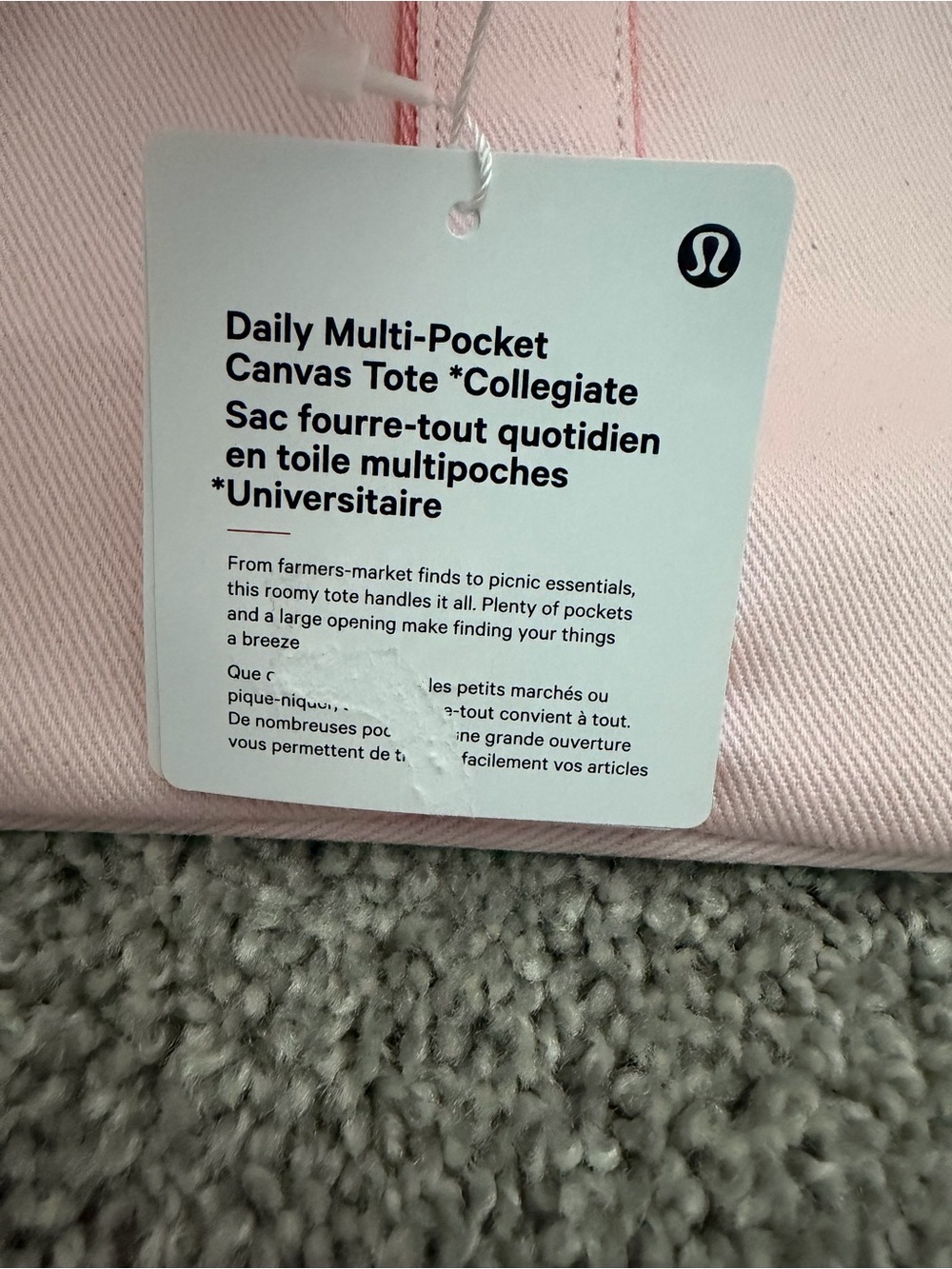 Lululemon Daily Multi-Pocket Canvas Tote Collegiate Pink Pearl Blush Blend NWT - Picture 8 of 9